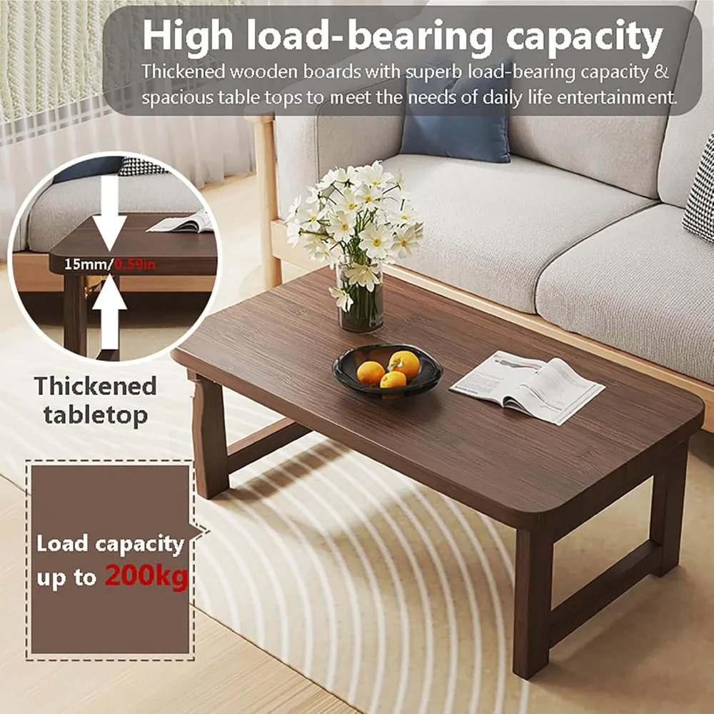 Folding Coffee Table,Foldable Floor Table Low Table,Solid Wood Tea Table,Tatami Table Collapsible Coffee Table for Sitting On Th 5