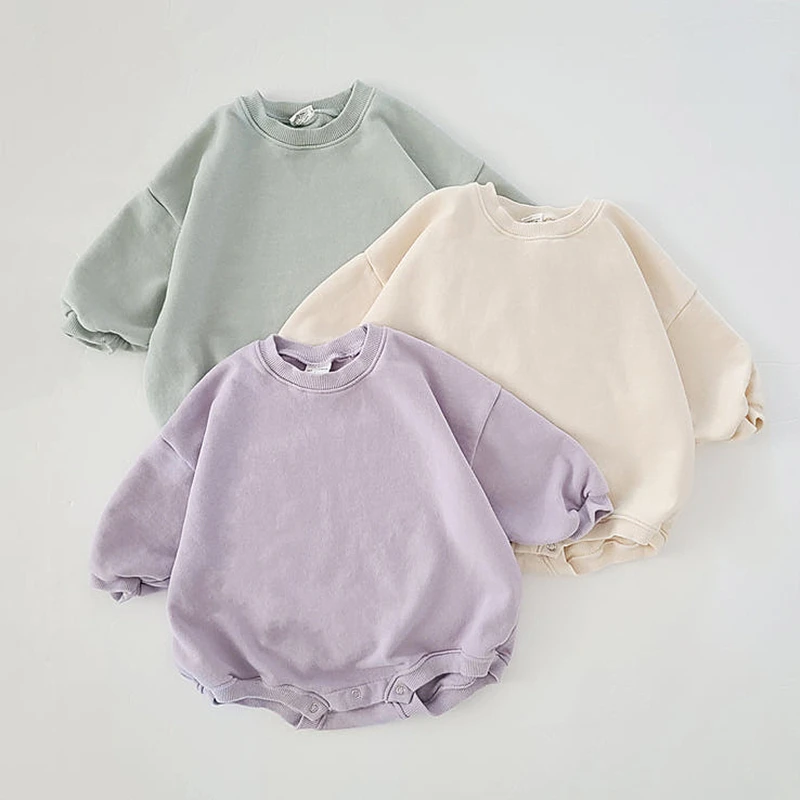 INS 0-18M Newborn Infant Baby Girl Boy Sweatshirt Romper Toddler Long Sleeve Basic Cotton Oversize Rompers Baby Clothes Jumpsuit 1