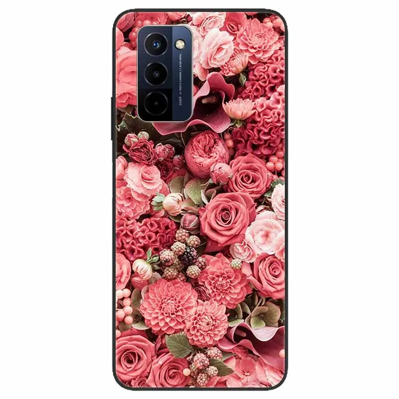 Stylish Black TPU Soft Silicone Bumper Case with Cartoon Flowers and Animals Design