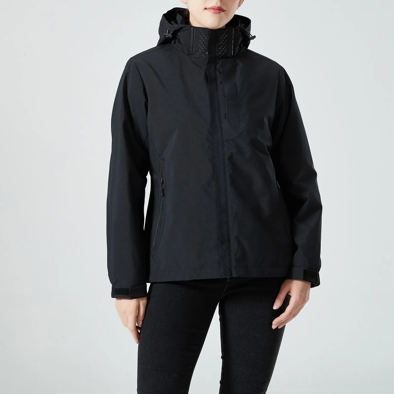 

Women's Fall Winter Solid Color Detachable Hat Zipper Rain Proof Double Layer Fleece Thickened Outdoor Jacket Casual Outfits