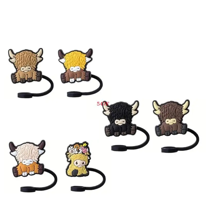 547F Set of 6 Decorative Straw Plug Creative Lid Protectors Cow Shaped Straw Stopper Colorful Coffee Cup Decorations