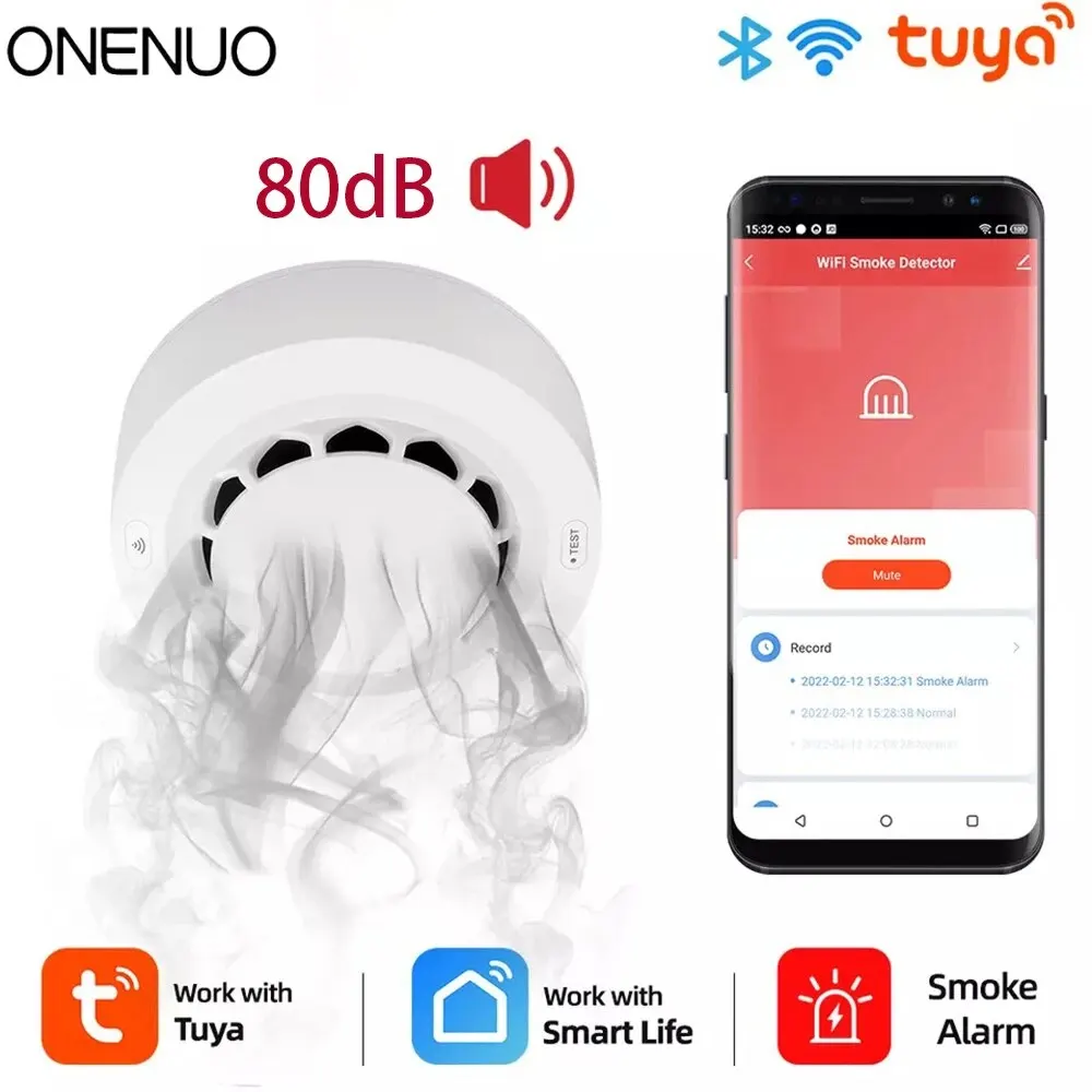 Onenuo Tuya เครื่องตรวจจับควัน Wi-Fi เซ็นเซอร์โฟโตอิเล็กทริกสัญญาณเตือนภัยบ้านครัวระบบรักษาความปลอดภัยทำงานร่วมกับแอปชีวิตอัจฉริยะ 1