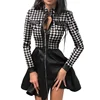 Sexy Sheath Mini Dress For Women Zipper Pockets Lace Long Sleeve Patchwork Party Dresses Elegant Stand Neck Button Slim Vestidos 6