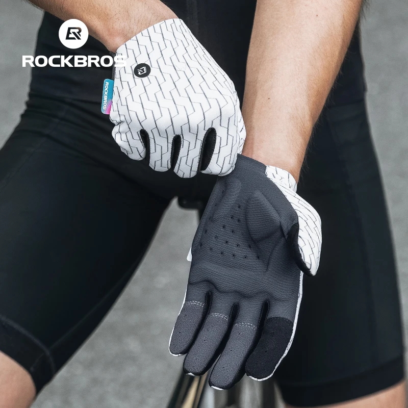 ROCKBROS Cycling Gloves Sunscreen Breathable MTB Road Bike Gloves Shock Absorption Non-slip Gloves Outdoor Thickened Palm Pad 4