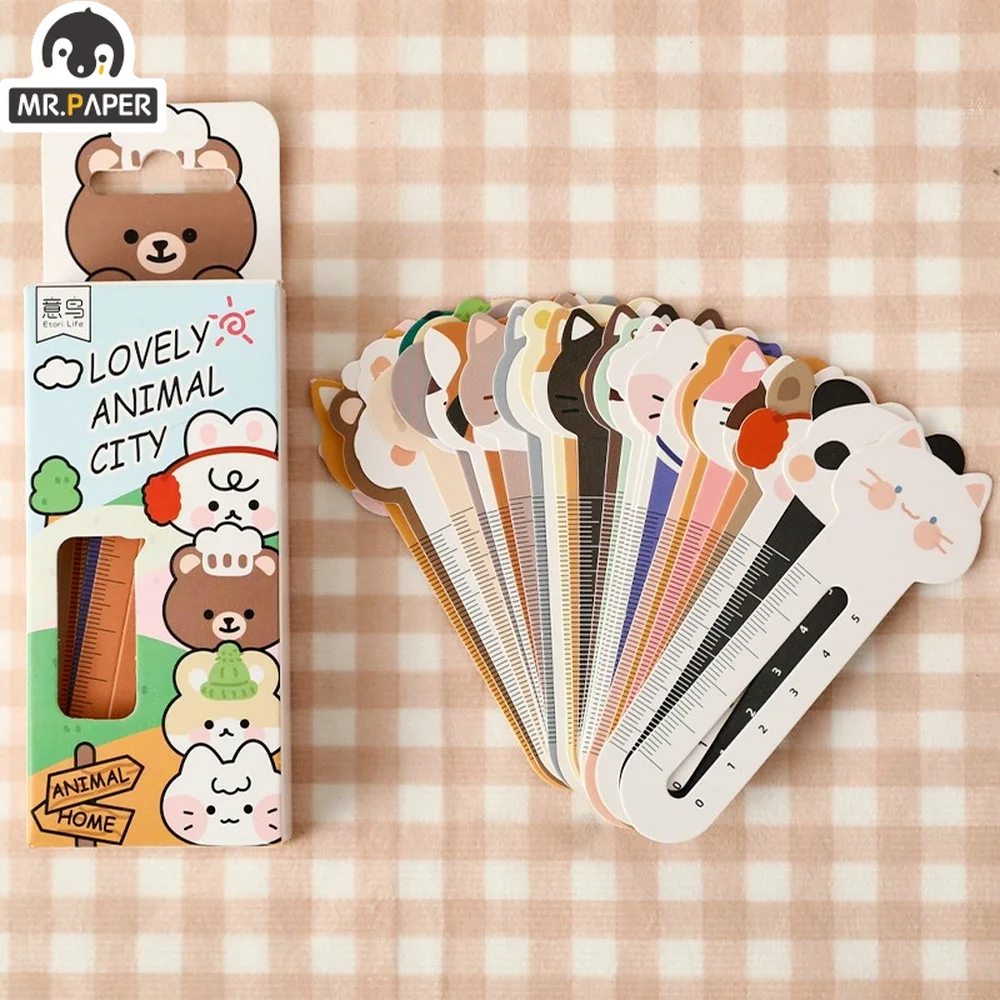 

Mr. Paper 30Pcs/Box Cartoon Animal Bookmark Cute Bear Kitten Student Ruler Bookmark Students Supplies