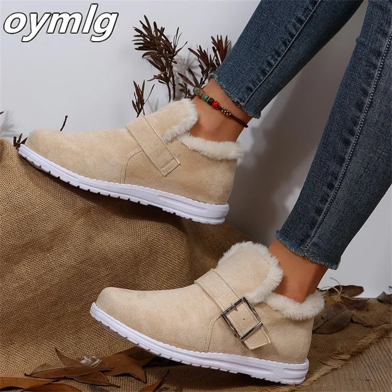 2024Snow Boots Women's Winter New Thickened Cotton Boots Flat Bottom and Plush Shoes Women's Large Cotton Shoes Warm Short Boots