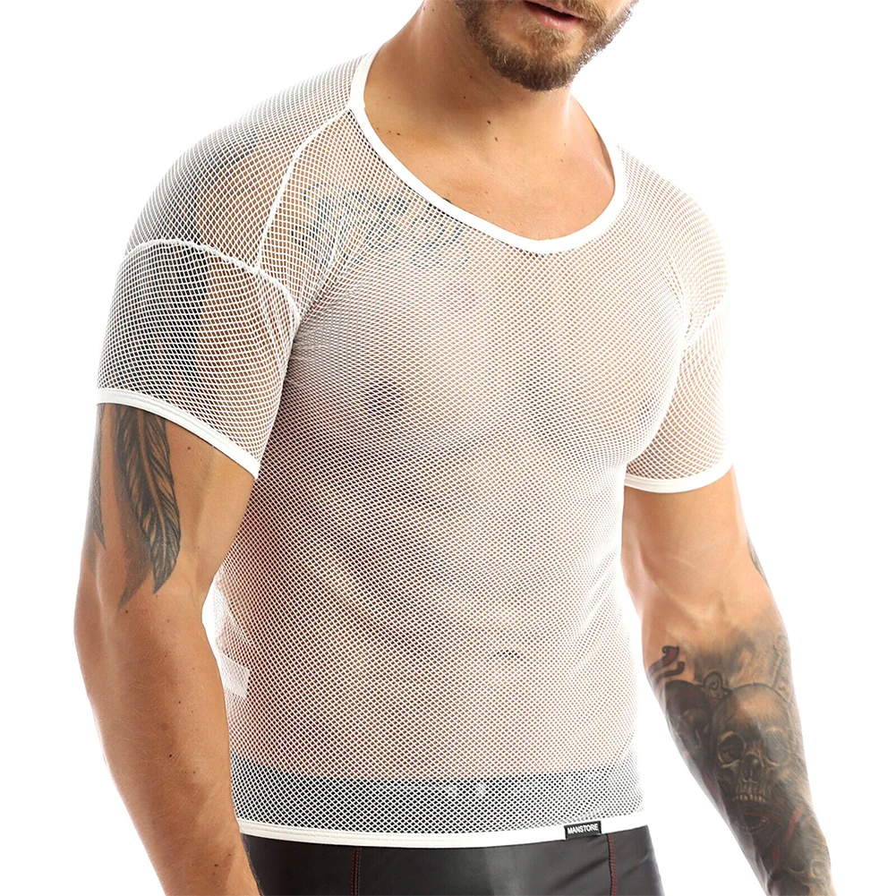 

Tank Vest Mens Tops Crop Top Fishnet Gym Fitness Holiday Mesh Muscle See Through Shirt Sports T-Shirt Beach Comfy