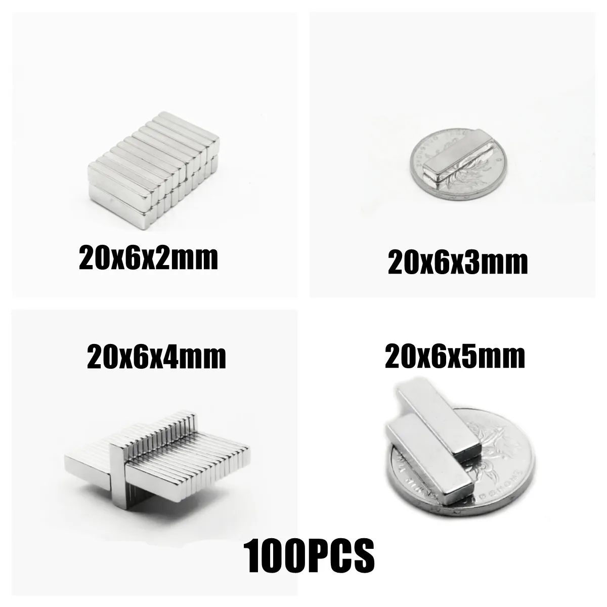 

100 шт./партия, неодимовые магниты 20x6x2 20x6x3 20x6x4 20x6x5 мм