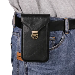 Men's Leather Phone Belt Clip Case Waist Bag Holster Pouch - L(6.7 - 6.9 Inch) (Black)