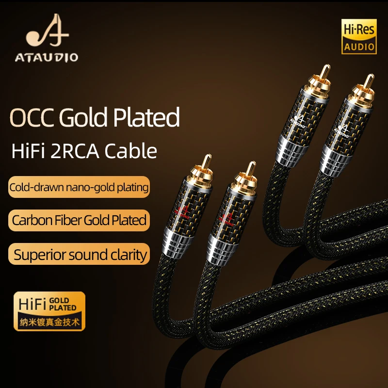 ATAUDIO 1 paio di cavi Audio RCA HiFi Stereo OCC Gold 2RCA a 2RCA cavo di interconnessione maschio a maschio per amplificatore TV Car Audio  44