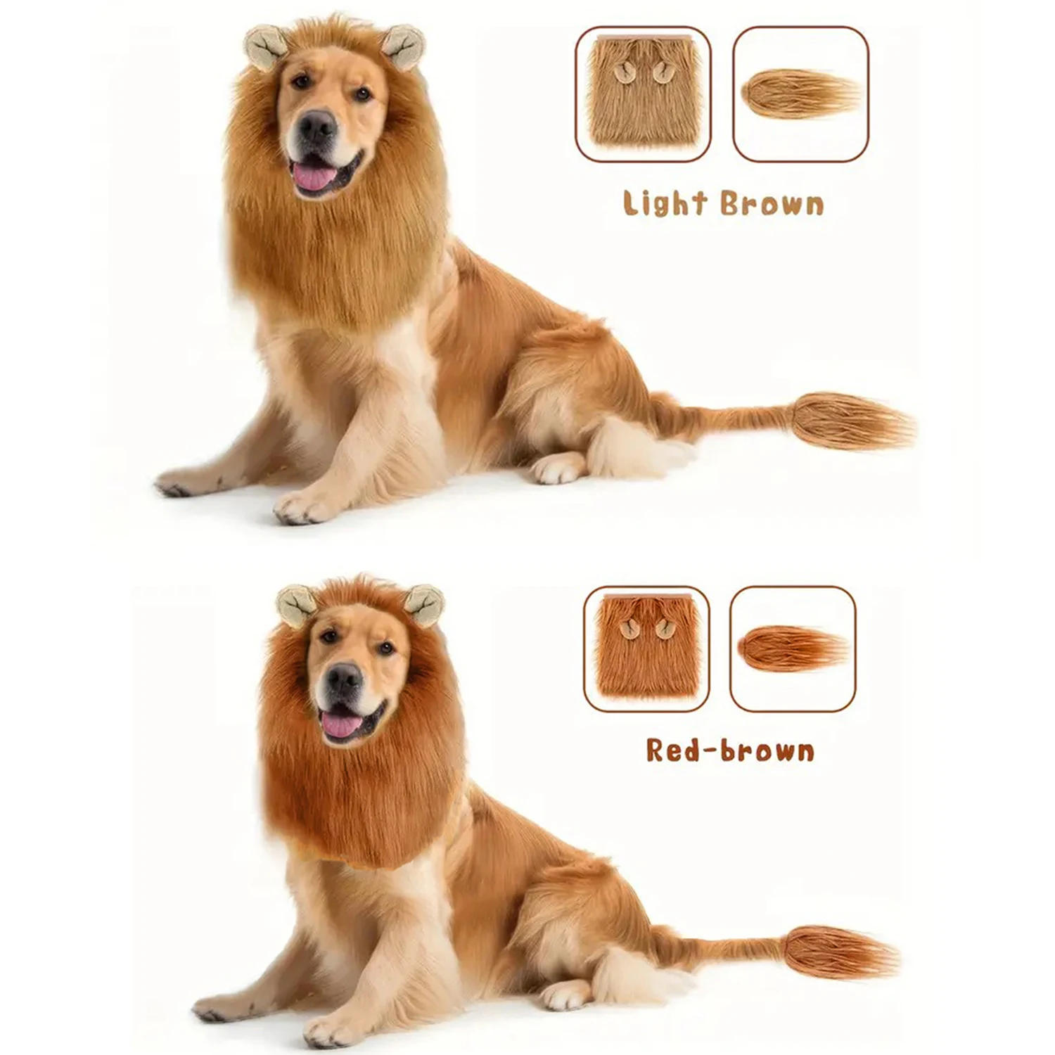 Cute Pet Dog Cosplay Clothes Realistic Lion Mane Dog Costume with Tail Set Medium&Large Dogs Christmas Pet Accessories dog costume set