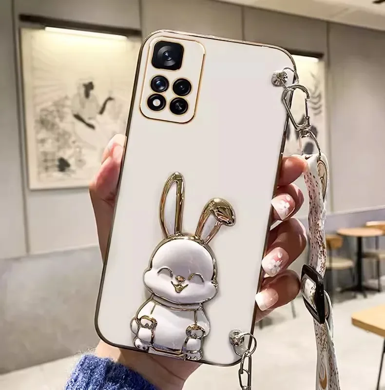 Crossbody Lanyard Rabbit Bracket Plating Phone Case Cover