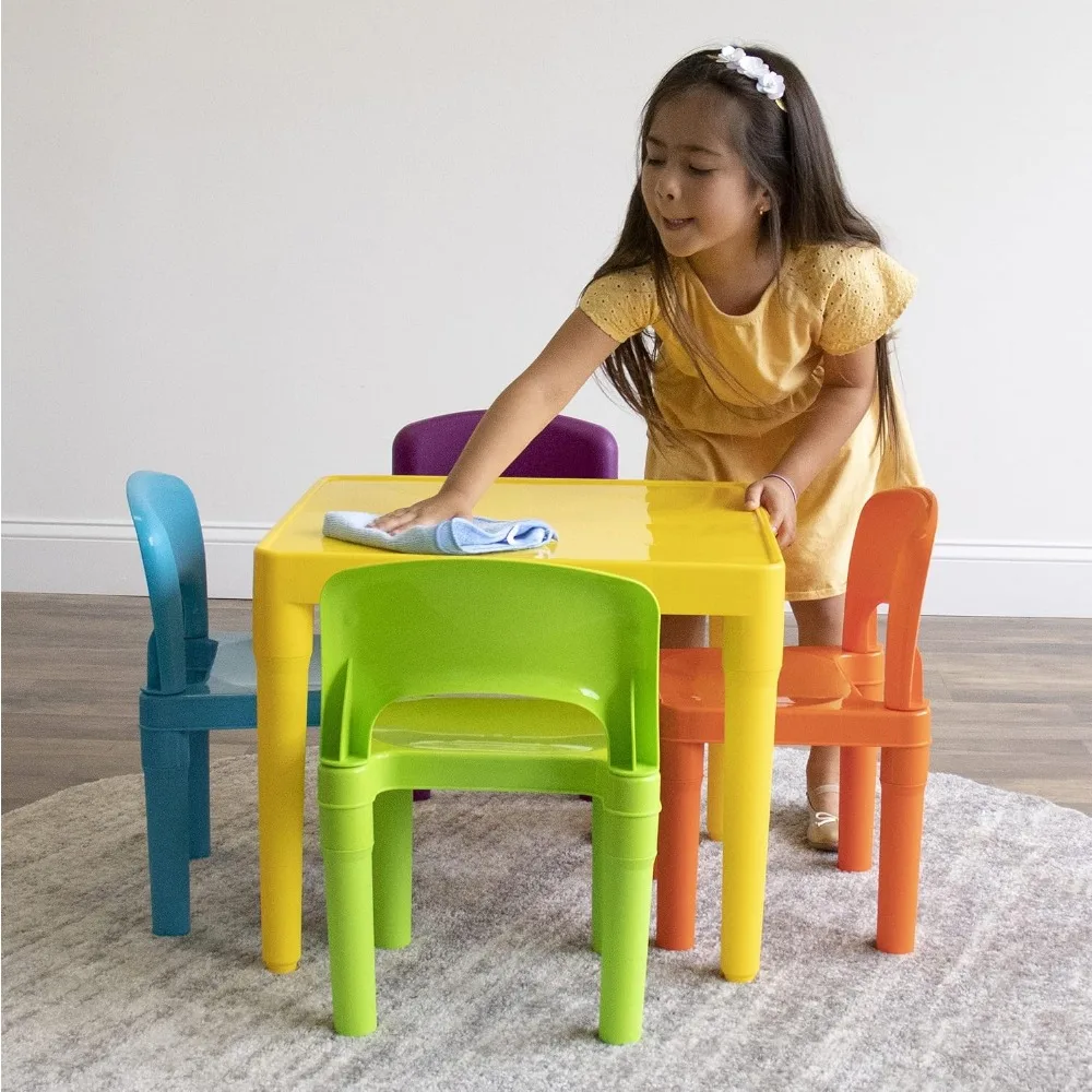 Kids Table and 4 Chair Set, Sturdy Toddler Activity Table for Playtime, Arts, Crafts, Reading - 5-Piece 5