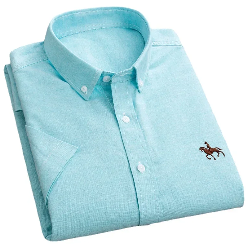 Short Sleeve For Men Shirt 100% Cotton Oxford Casual Without Pocket Solid Men's Dress Shirts Plus Size 6XL