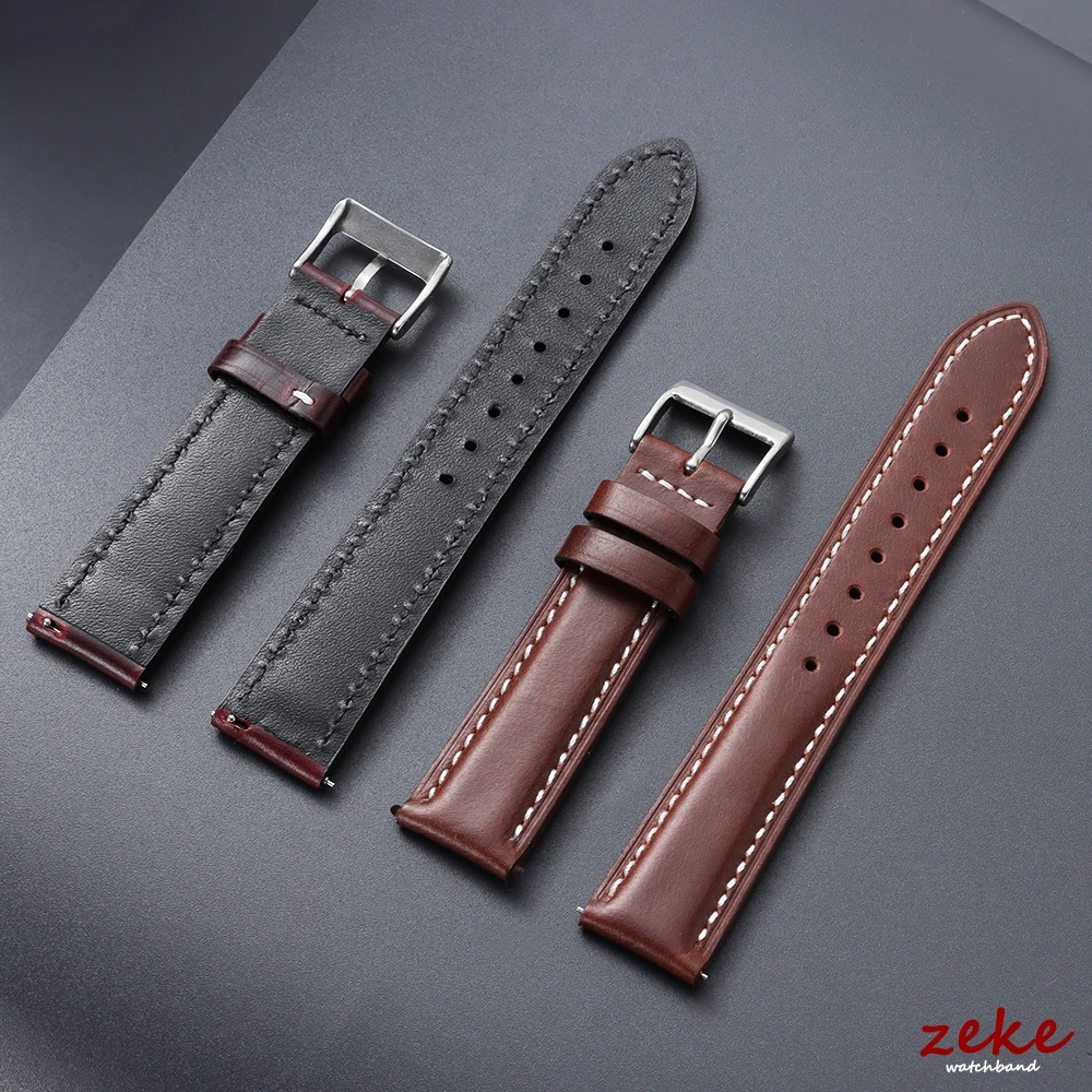 Classic Brown Leather Watch Strap with Pin Buckle – Vintage Oil Wax Finish