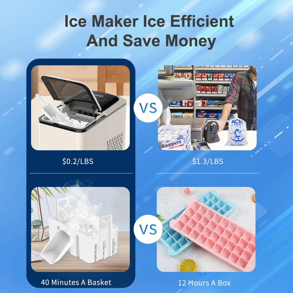 Ice Maker 12L Ice Cubes Self-cleaning Electric Making Machine Two sizes to choose Plastic CB 8 mins / 9 Pieces Convenient