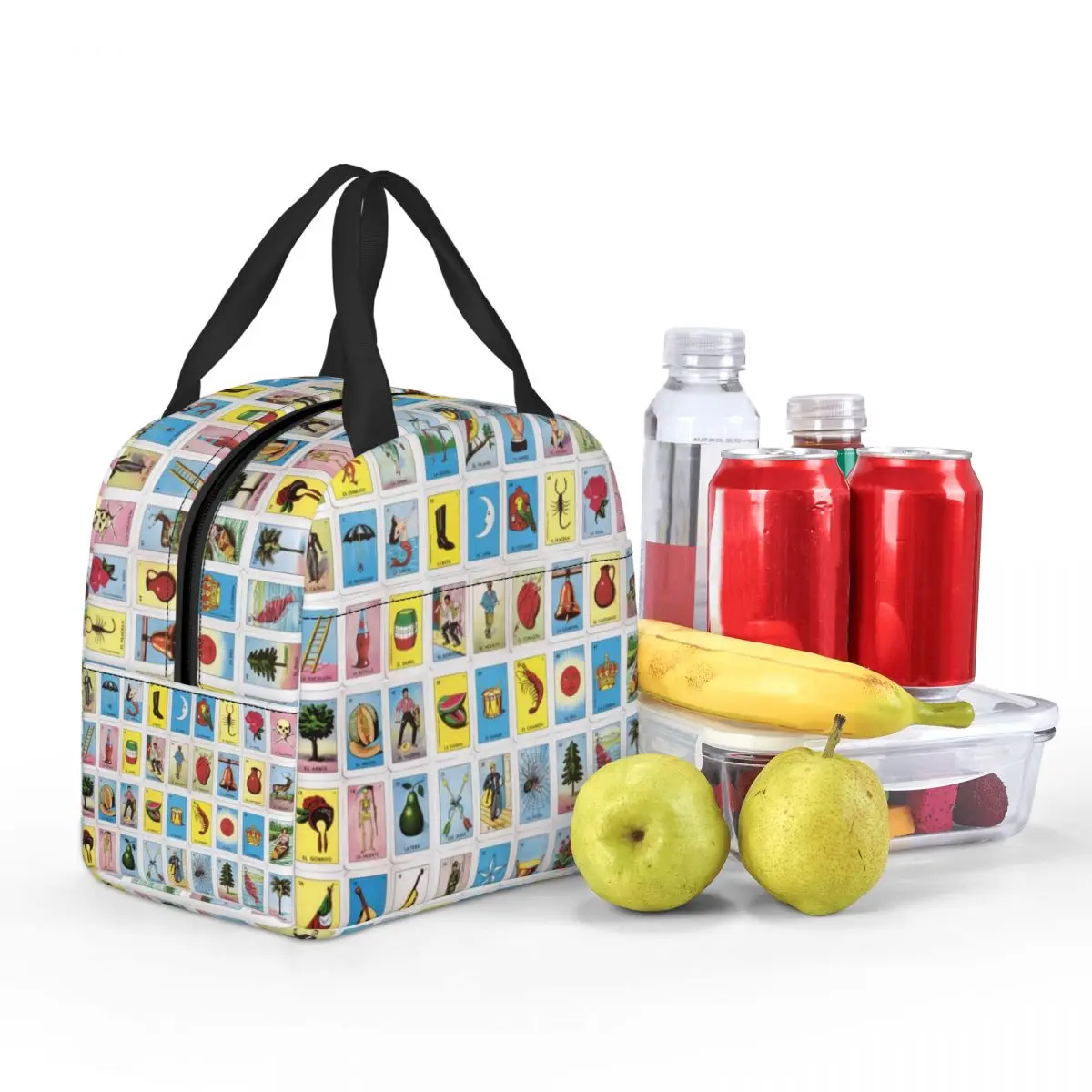 Loteria Card Mexican Bingo Lottery Insulated Lunch Tote Bag for Women Portable Thermal Cooler Food Lunch Box Kids School