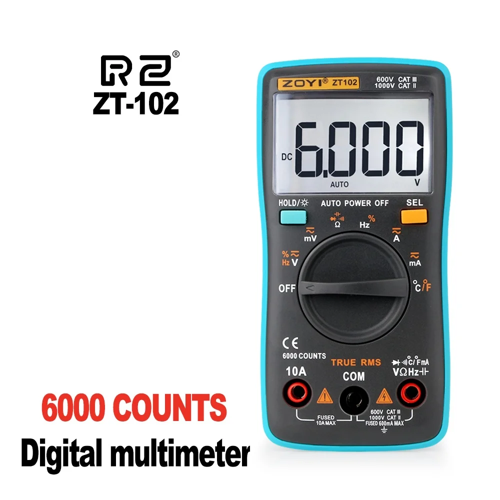 Rz Multimetro Digitale Multimetro Amperometro Aneng Voltmetro Resistenza Misuratore Di Frequenza Frequenza Frequenza Diodo Di Tensione Zt102 Multimetr