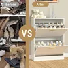 Shoe Cabinet with 2 Flip Drawers - Narrow Shoe Storage Cabinet for Entryway, Freestanding Hidden Shoe Organizer 5