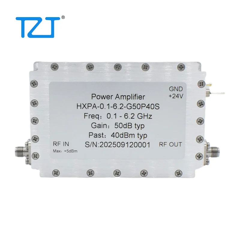 TZT 0.1-6.2GHz 10W RF 마이크로파 전력 증폭기 1.6dB 저잡음 50dB 고이득 증폭기(SMA 암 커넥터 포함)