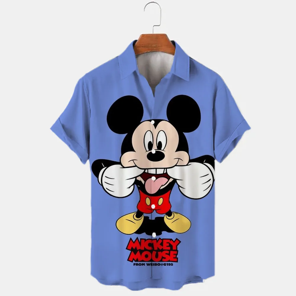 Donald Duck cartoon 3D printing summer street new short-sleeved lapel shirt slim men's fashion Harajuku casual men's tops y2k