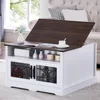 Square Coffee Table, Farmhouse Coffee Tables for Living Room, Wood Coffee Table with Storage, White Coffee Table with Hidden 2