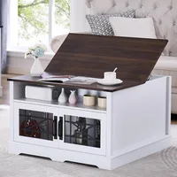 Square Coffee Table, Farmhouse Coffee Tables for Living Room, Wood Coffee Table with Storage, White Coffee Table with Hidden 2