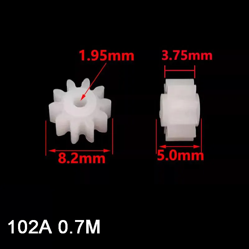 102A 0.7M Plastic Gear OD=8.2mm 10 Teeth 2mm Hole Remote Control Toy Drive Parts