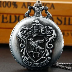 Reloj de bolsillo antiguo con patrón tallado de flores y pájaros para hombres y mujeres, collar con colgante, bolsillo de cuarzo y cadena Fob, relojes grises