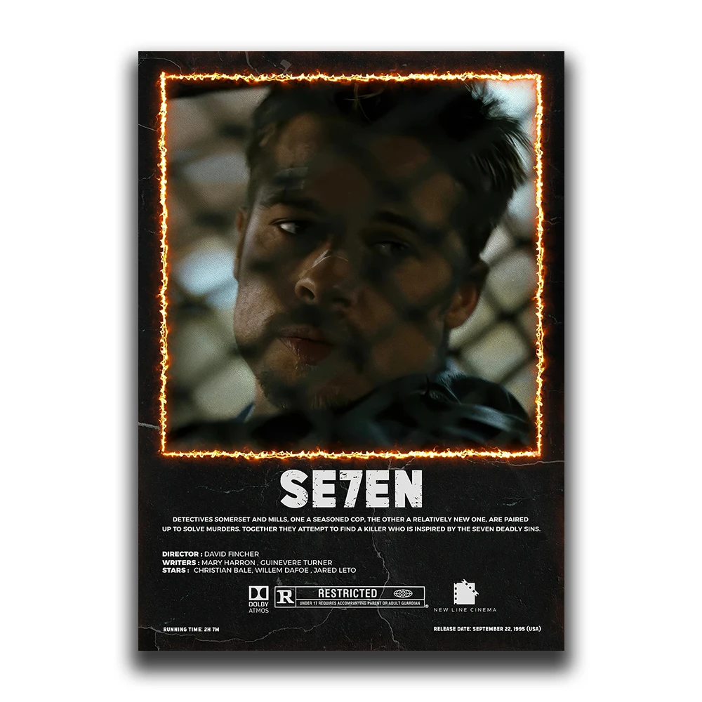 Vintage Black Cinema Art: Se7en Film Canvas Wall Mural