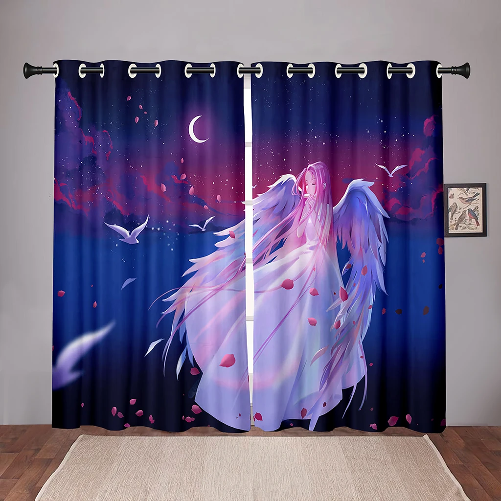 

90% Shading Thick Angel Girl Wing Cartoon Dreamy KidsBlackout Window Curtains For Bedroom Living Room Bathroom Kicthen Door Hall