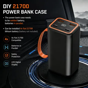 Custodia staccabile per banca di potere fai-da-te 4 * 21700 Batteria PD 22,5 W Shell di ricarica rapida Display digitale LCD Power Bank Custodia per batteria fai-da-te