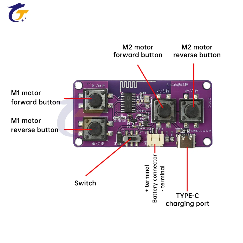 Kit modulo ricevitore telecomando a 4 canali 2.4G - ricaricabile per modello RC robot auto giocattolo fai-da-te - Image 5