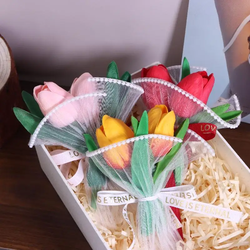 1pc Adorable Mini Floral Arrangement Mini Tulip Bouquet Simulated Flower Perfect For Desk Decor Weddings Special Moments