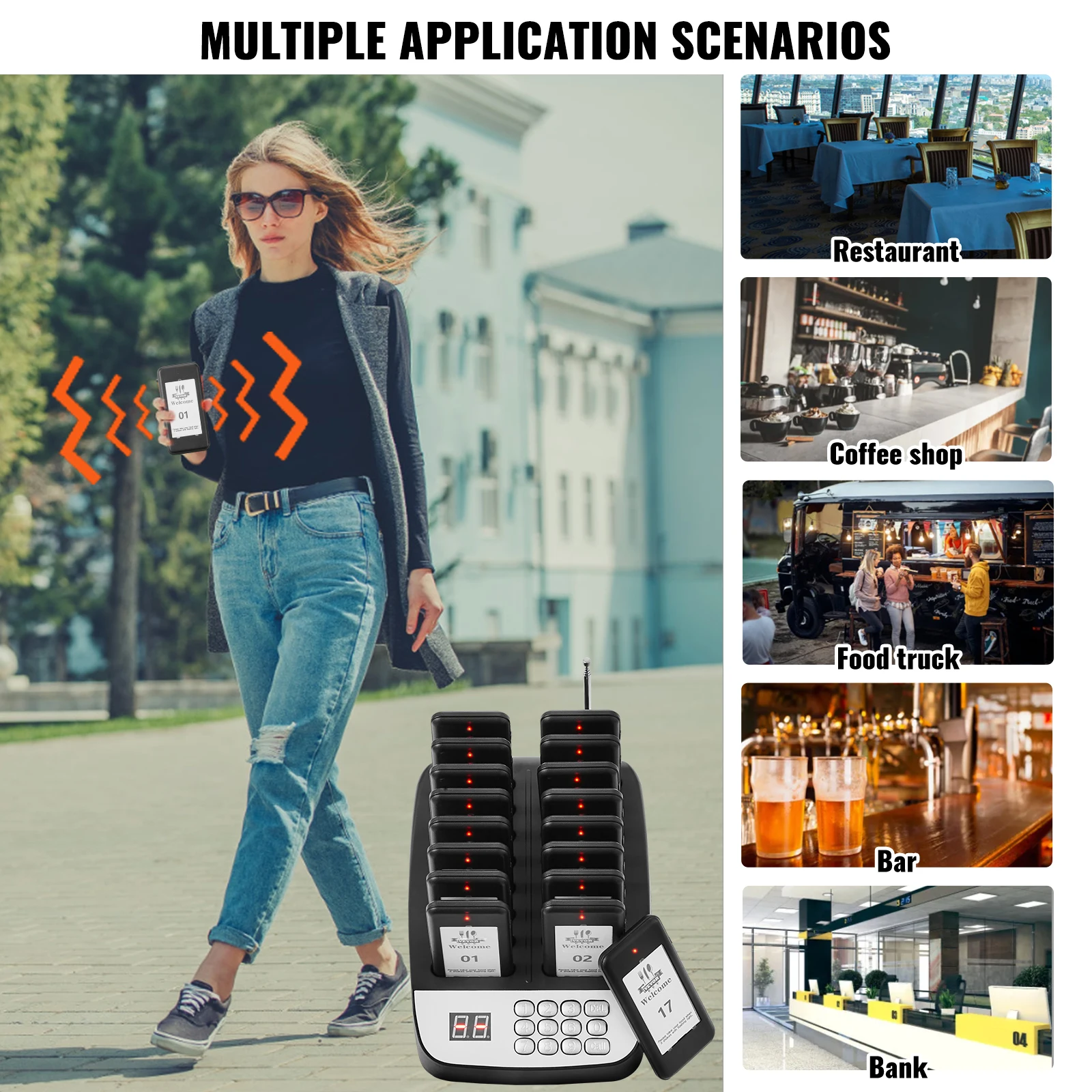 VEVOR 16pcs Restaurant Pager System Wireless 500m Long Range Lineup Waiting Queue Signal Guest Customer Calling Beepers 6