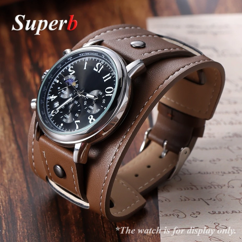 Vintage Leather Watchband in Black or Brown - Premium Men's Watch Strap Accessory