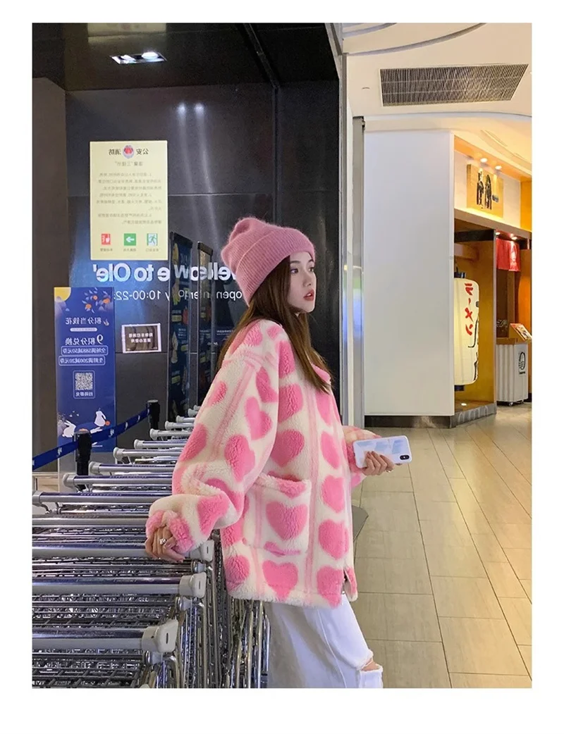 Korean Version Of Western-style Thickened Jacket For Women In Winter Super Hot Pink Love Versatile Woolen Jacket Trend Commuting