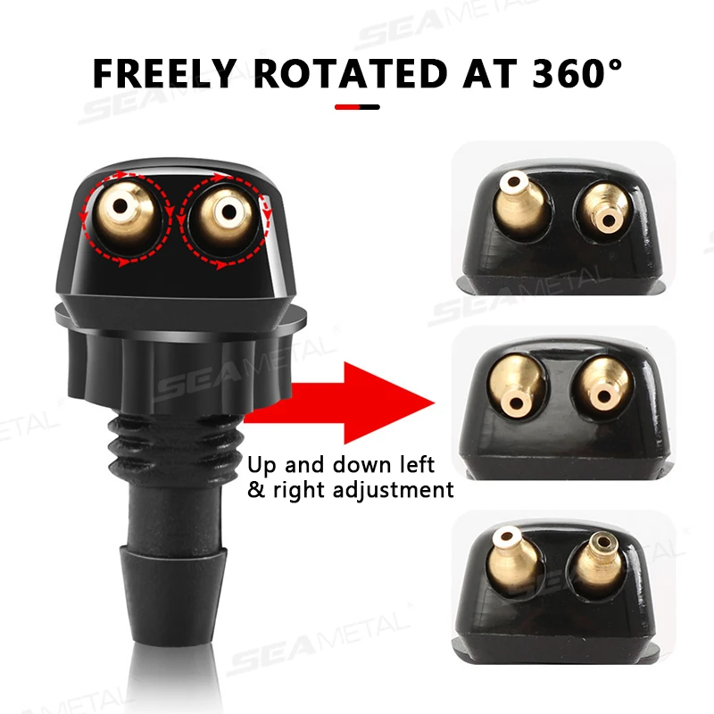 SEAMETAL Car Windshield Wiper Washer Spray Nozzle Dual Hole Hose Wiper Water Jet Adjustable Spray Nozzle Connector Washing Kit 3