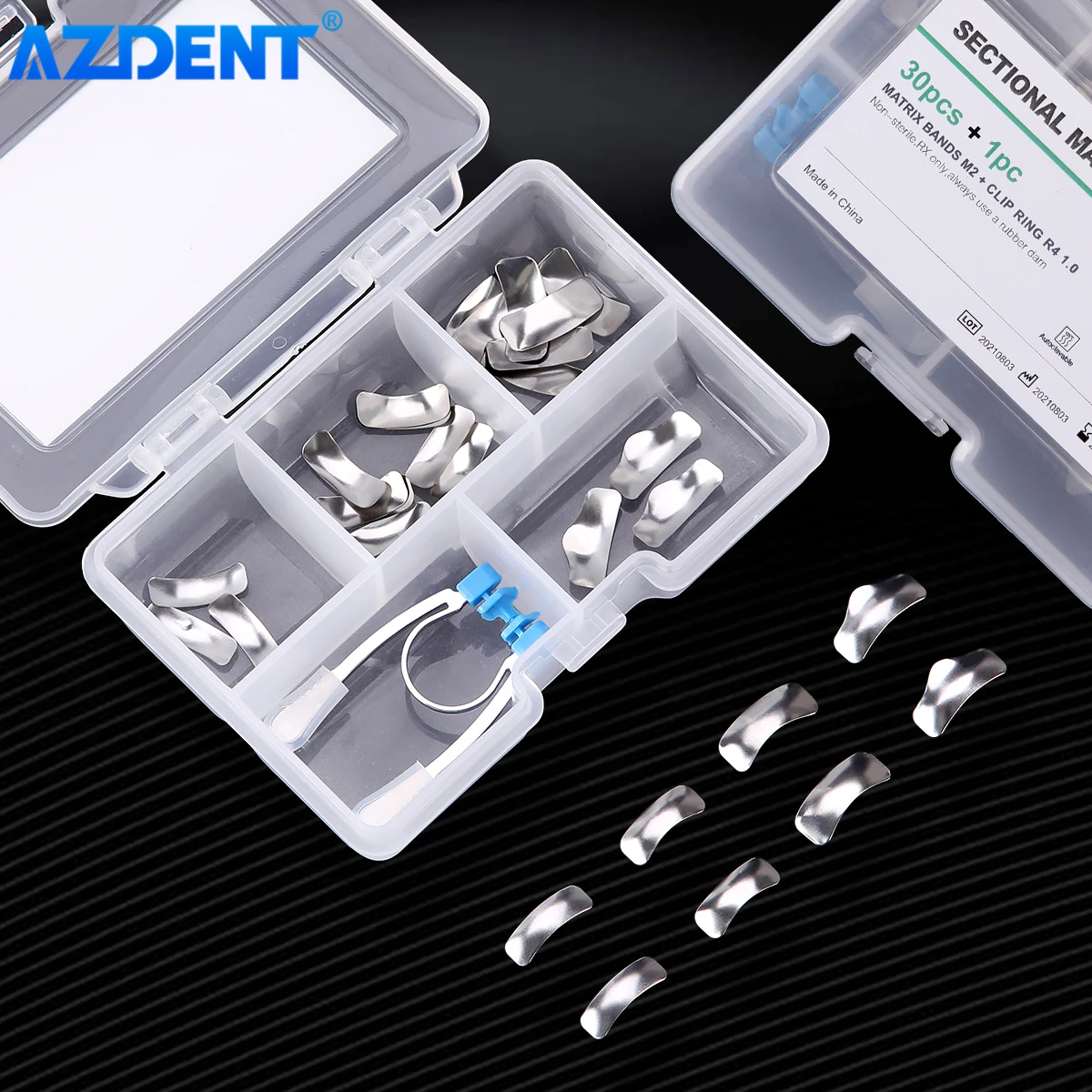 AZDENT Dental Sectional Contoured Metal Matrices Matrix Bands 30PCS Refill Forming Sheet with Clip Ring Set Dentistry Tools