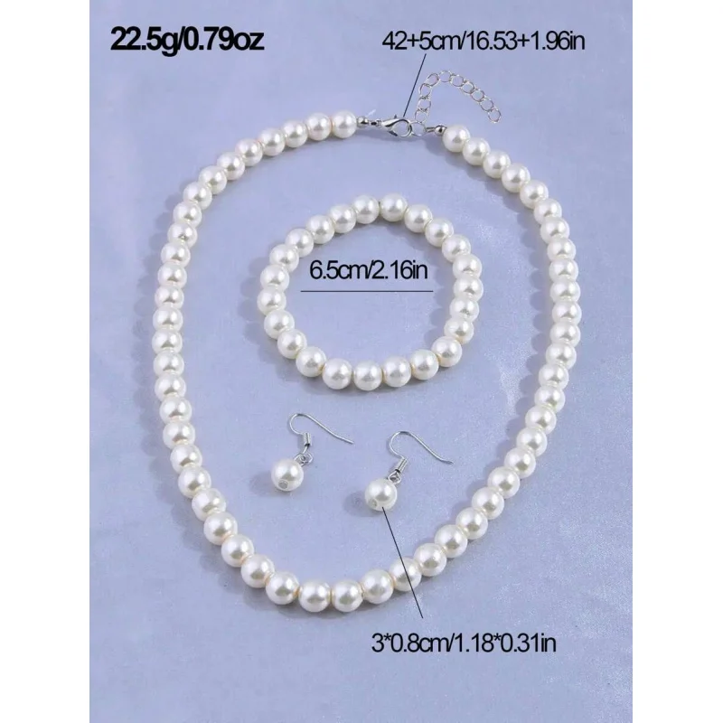 4pcs Faux Pearl Beaded Jewelry Set (Necklace, Bracelet, Earrings) – Elegant Gift for Parties. - 4