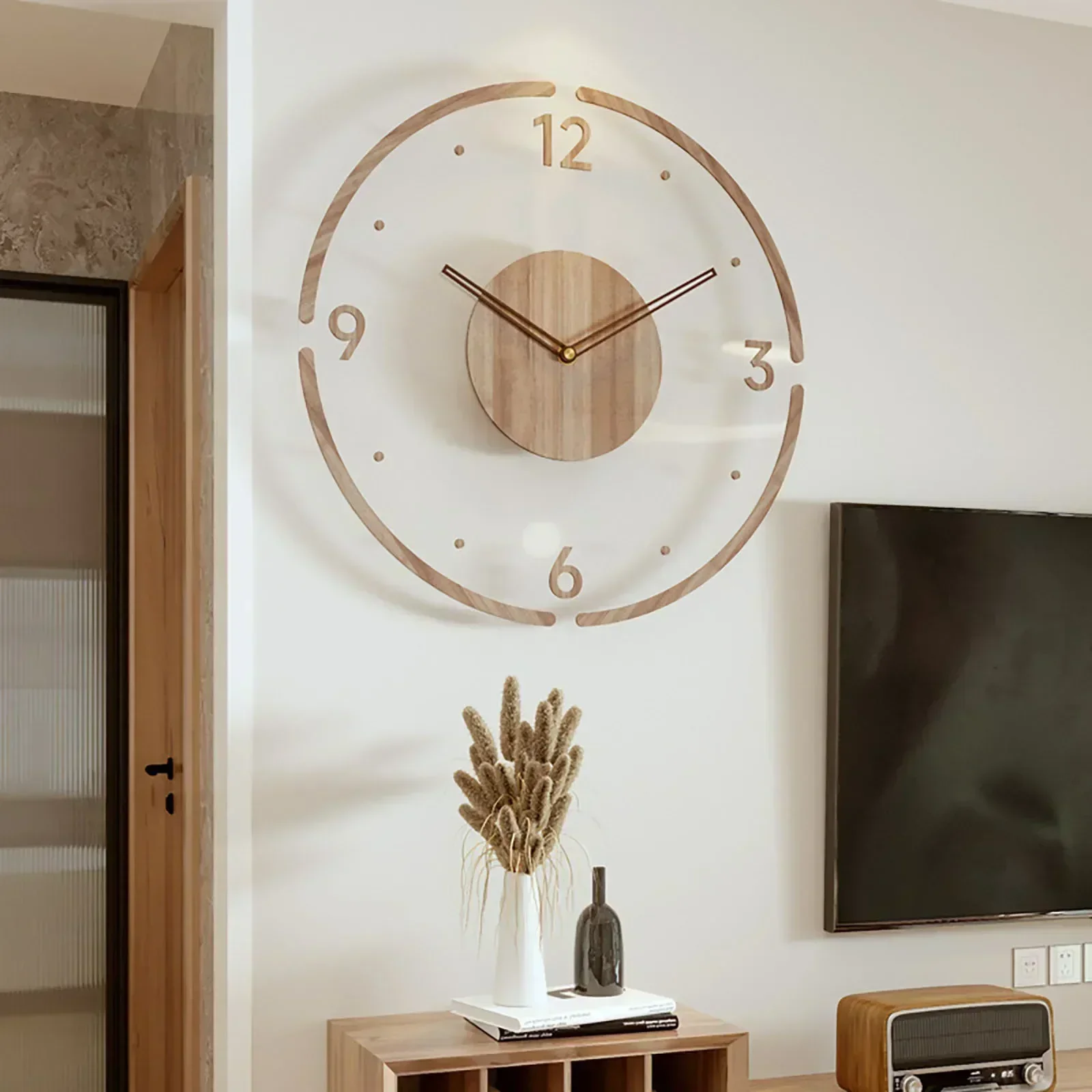 Reloj de pared de madera creativo nórdico redondo Digital de 35cm, relojes  de pared colgantes minimalistas de madera silenciosa, decoración para sala  de estar - AliExpress, image size:1600x1600