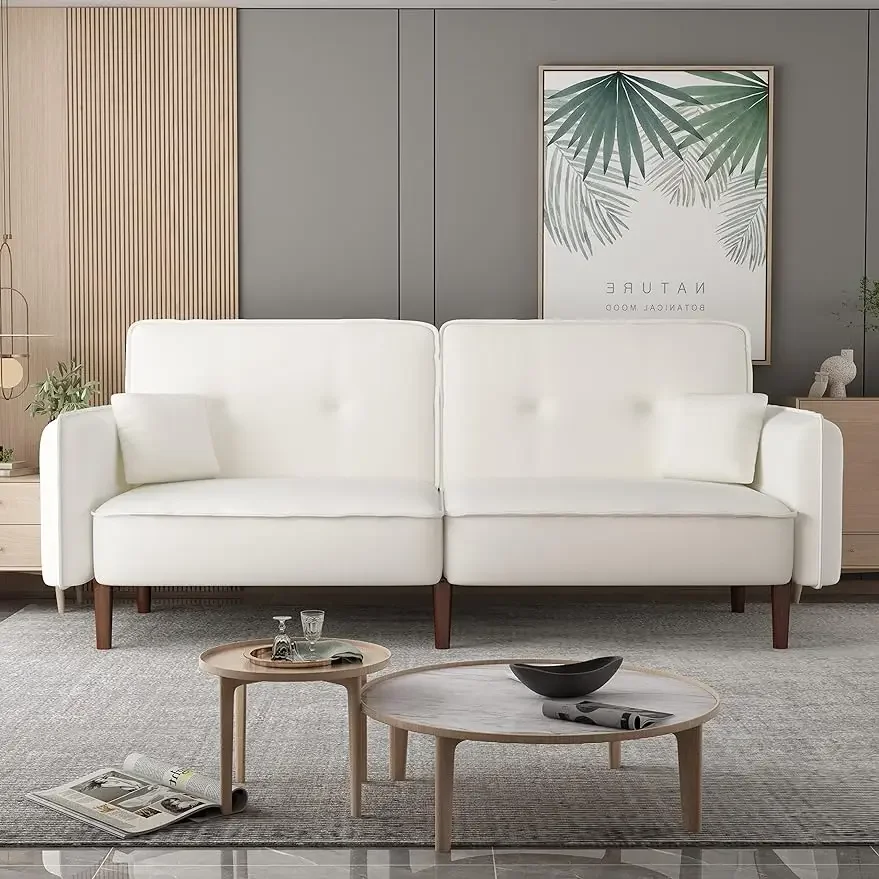 

Sofa Bed, 75Inches Modern Convertible Sleeper Couch with 3 Angles Adjustable Back and Solid Wood Leg for Living Room/Bed