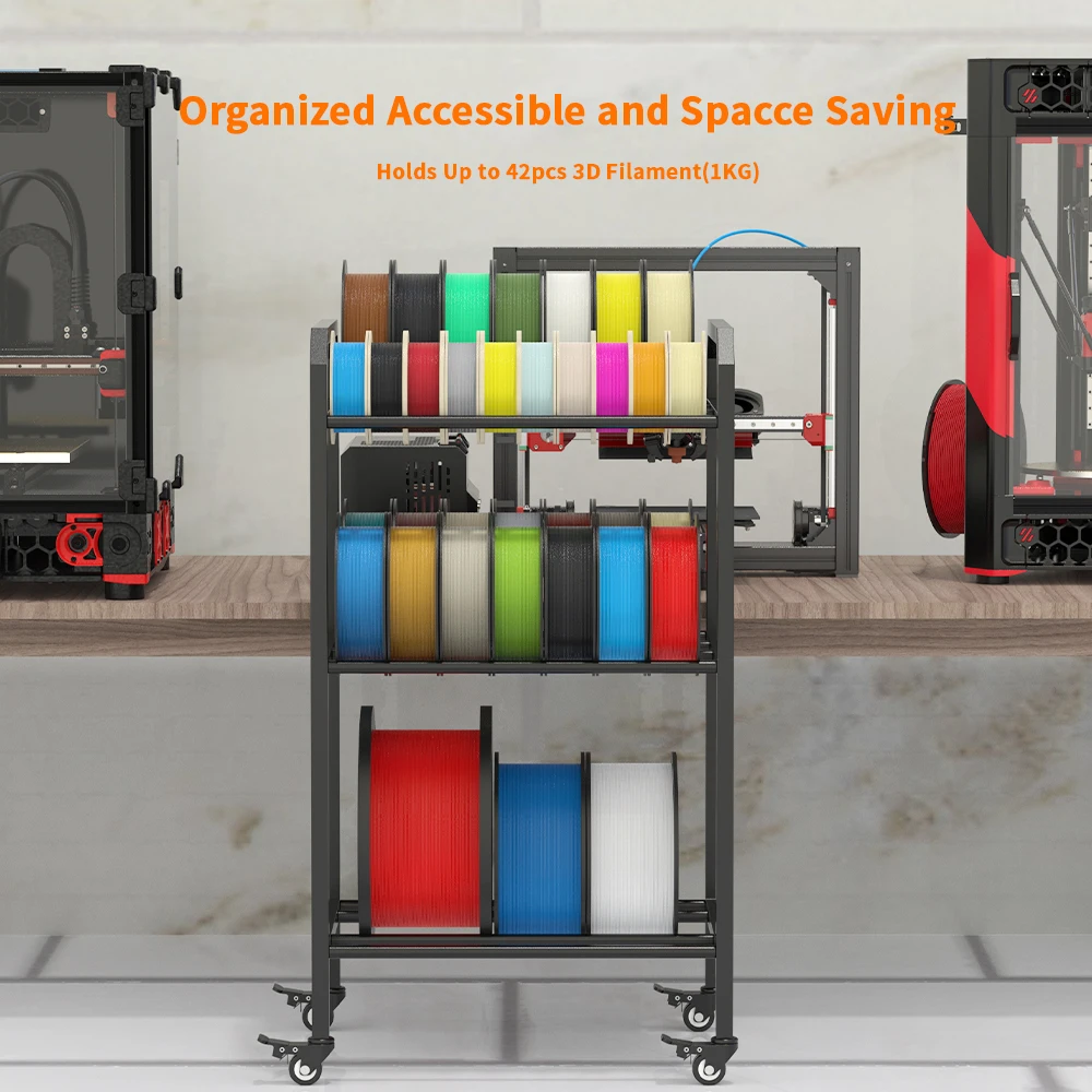Rack di stoccaggio del filamento della stampante 3D Supporti per bobine di filamenti larghi con ruote Scaffale in metallo resistente per PLA/ABS/TPU  7