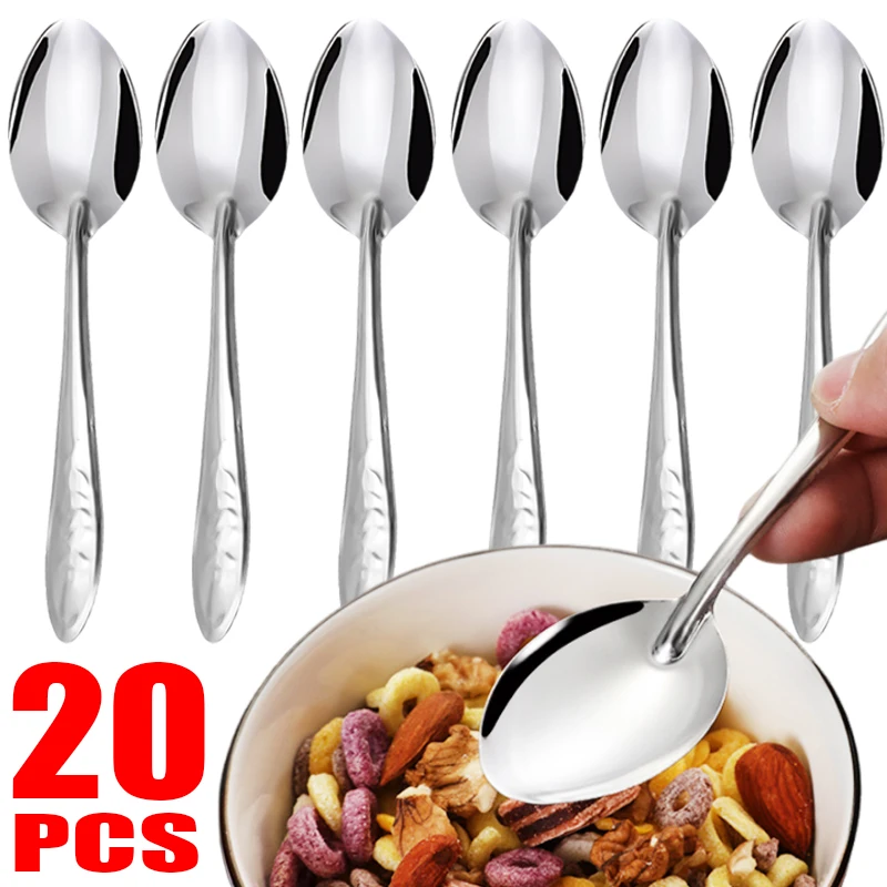 Stainless Steel Spoon Tea Spoon 20/5PCS Ice Cream Dessert Kitchen