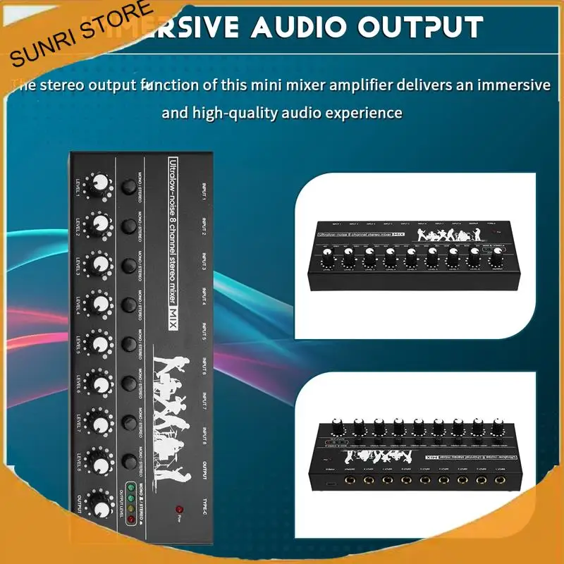 Professional 8-Channel Stereo Mixer Portable Sound Audio Mixer With Low-Noise Functionality For Recording Instruments