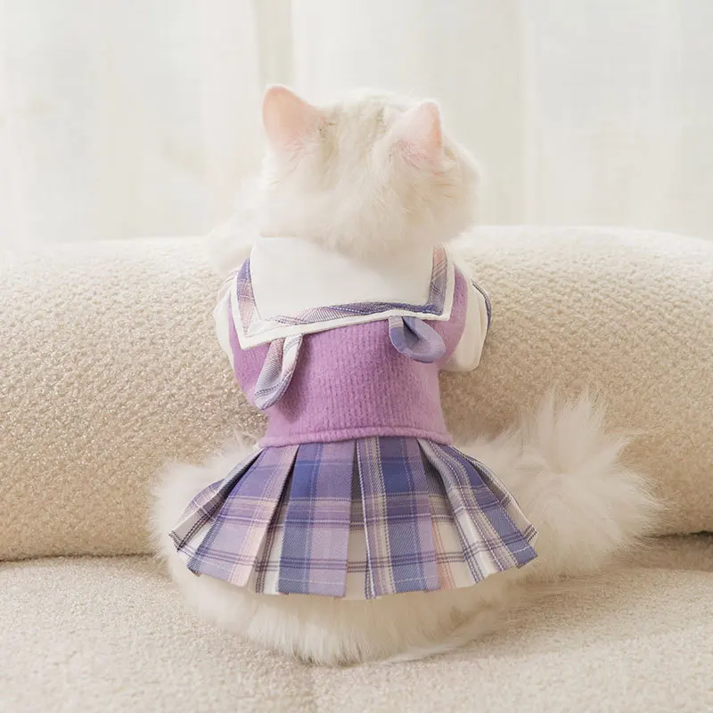

Cat Clothes Autumn Sweet JK Uniform Rabbit Ears Lpel Plaid Skirt Anti-fluff Puppy Small Medium Dogs Pet Clothes