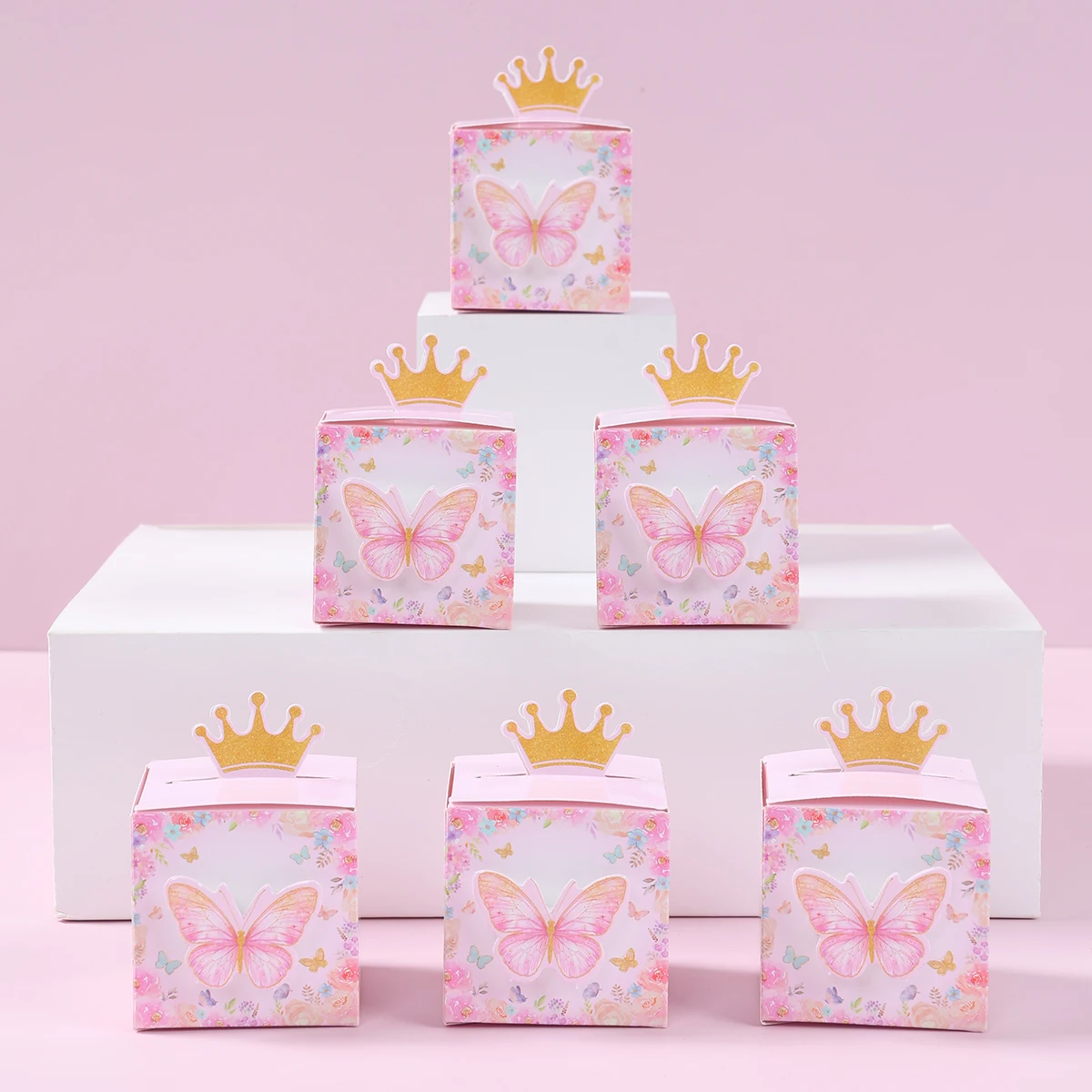 Elegant Purple & Pink Butterfly Candy Gift Boxes - Set of 24