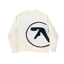 Men's Vintage Knit Oversized Graphic Sweater - Winter Streetwear Fashion Jumper - S (White)