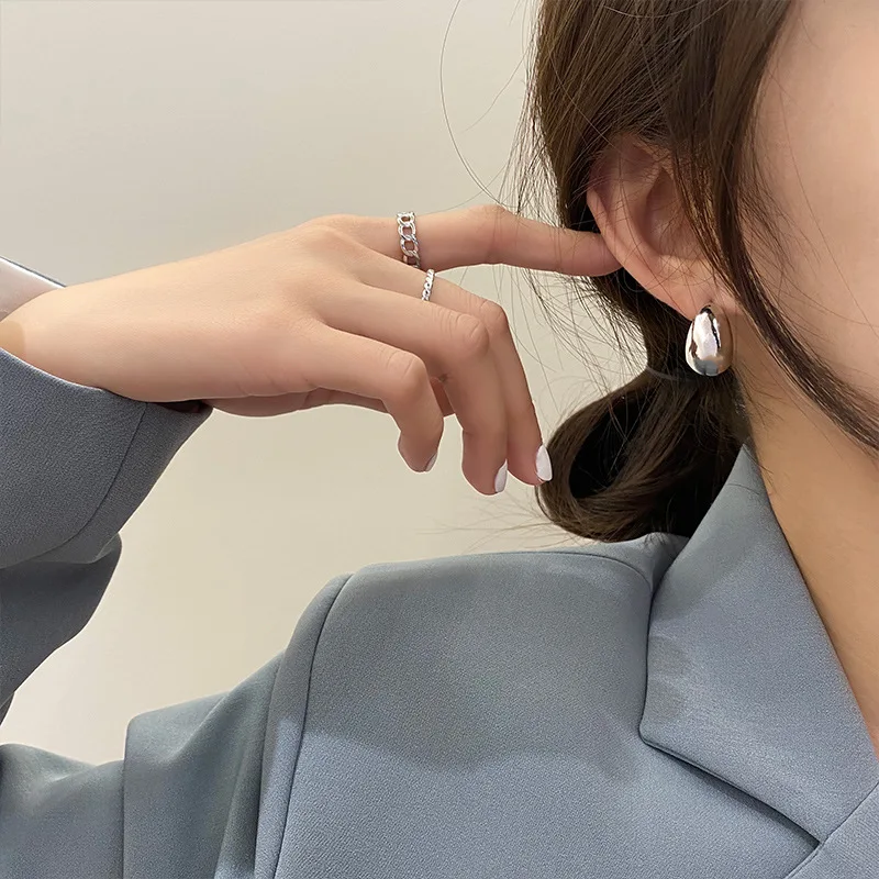 여성용  이어 니들, 청키 골드 스터드 귀걸이, 물방울 컷 아웃, 심플한 광택 귀걸이, 럭셔리 쥬얼리