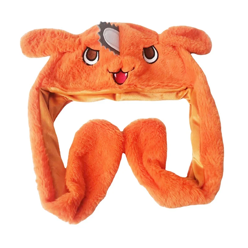 Orange Dog Pochita Plush Hat Long Ears Movable Warm Cap Cosplay Headwear Halloween Carnival Party Bunny Funny Kids Fans Gifts
